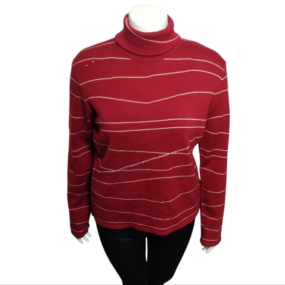 Jones New York 100% Merino Wool TurtleNeck Women XL Cable Knit Fisherman Sweater